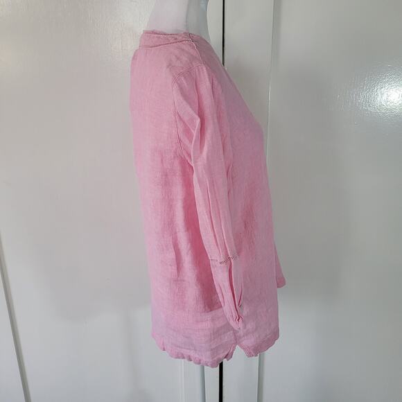 Joie Size S 100% Linen Light Pink 3/4 Sleeve Open Stitch Hem Detail Top - Picture 2 of 8